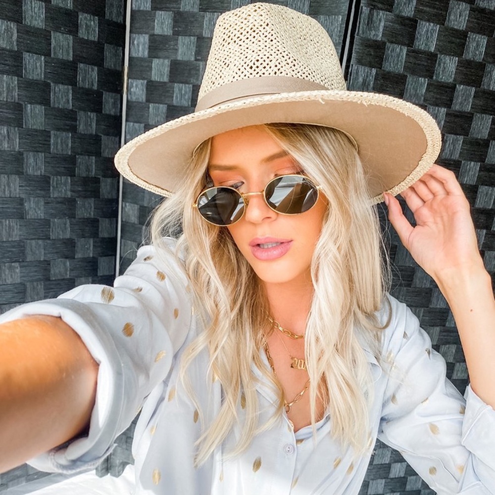 Straw Fedora Hat in Beige - Women's Sun Hat